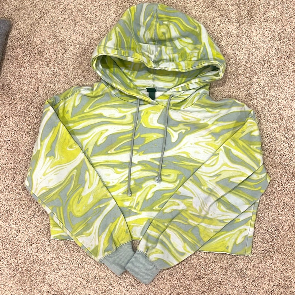 Cropped green and blue marble pattern long sleeve. Size Medium.